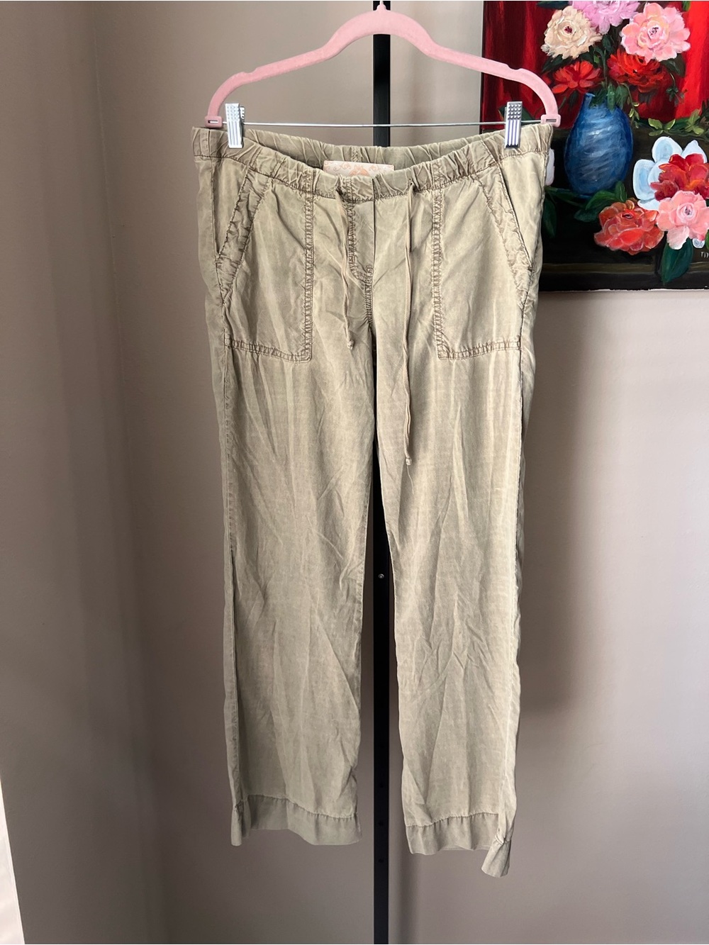 Bella dahl Drawstring Linen-Blend Pants - Khaki